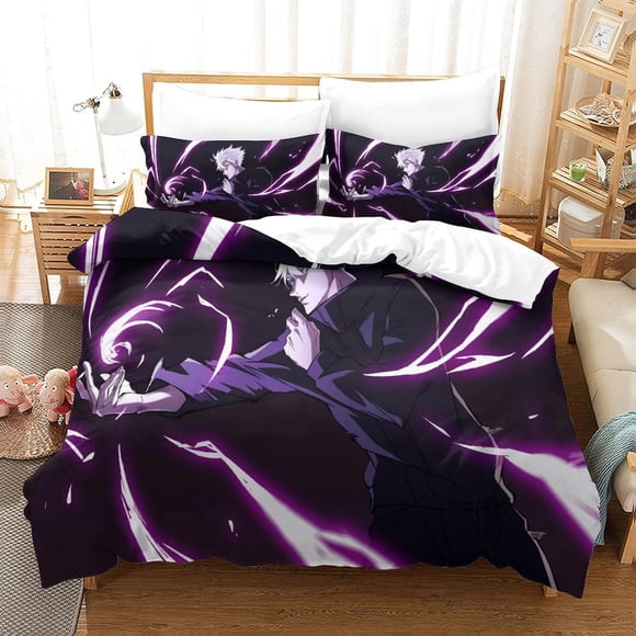 Anime Satoru Gojo Duvet Quilt Cover Bedding Set, Comforter Cover Modern Bedding Set For Kids Boys Girls Teens Young Man Room Decor 3-Piece Set Soft Microfiber with Zipeer Closure(J