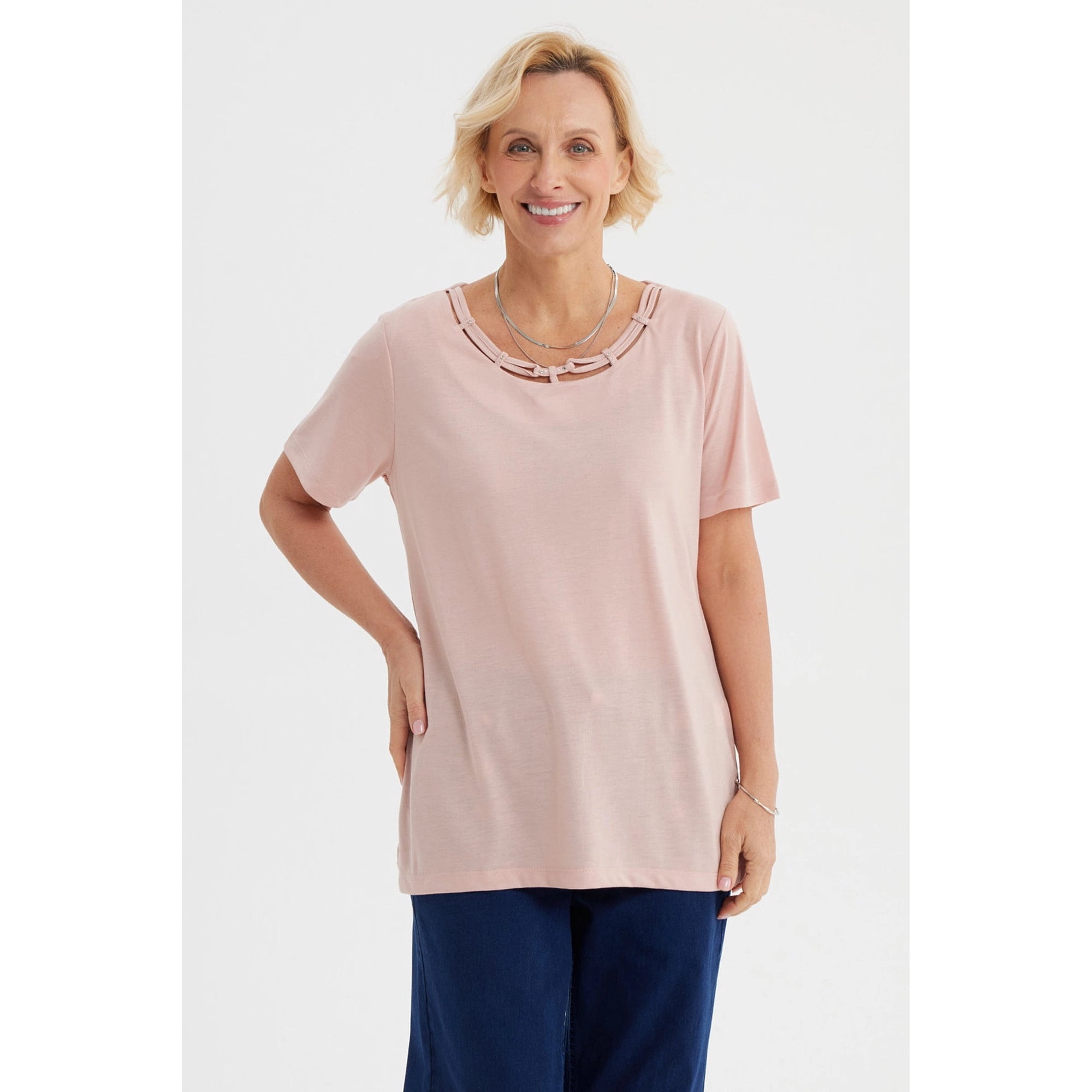 Fashionspark - Polera Mujer Detalle Cuello Rosado