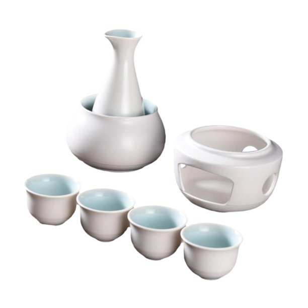 Juego De Sake De Cerámica Con Recipiente Para Calentar Y Calentador, Tradicional Para Regalar En Fiestas De Té, Color Blanco