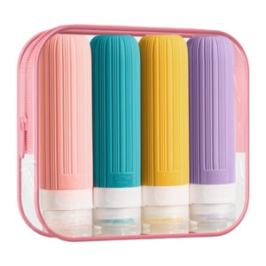Ioensy - Juego De 4 Botellas De Viaje De Silicona De 90 Ml Con Bolsa De Almacenamiento De Artículos De Tocador Para Aceites A