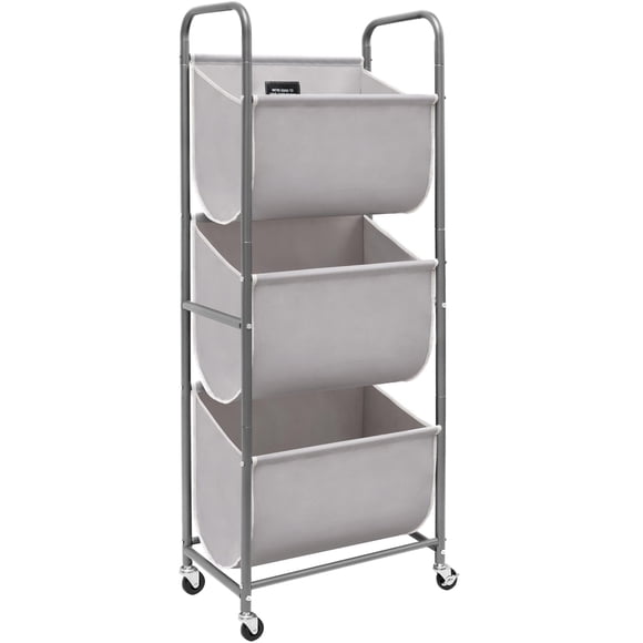 Cesto de ropa Storage Maniac de 120 litros con ruedas, gris, 3 niveles