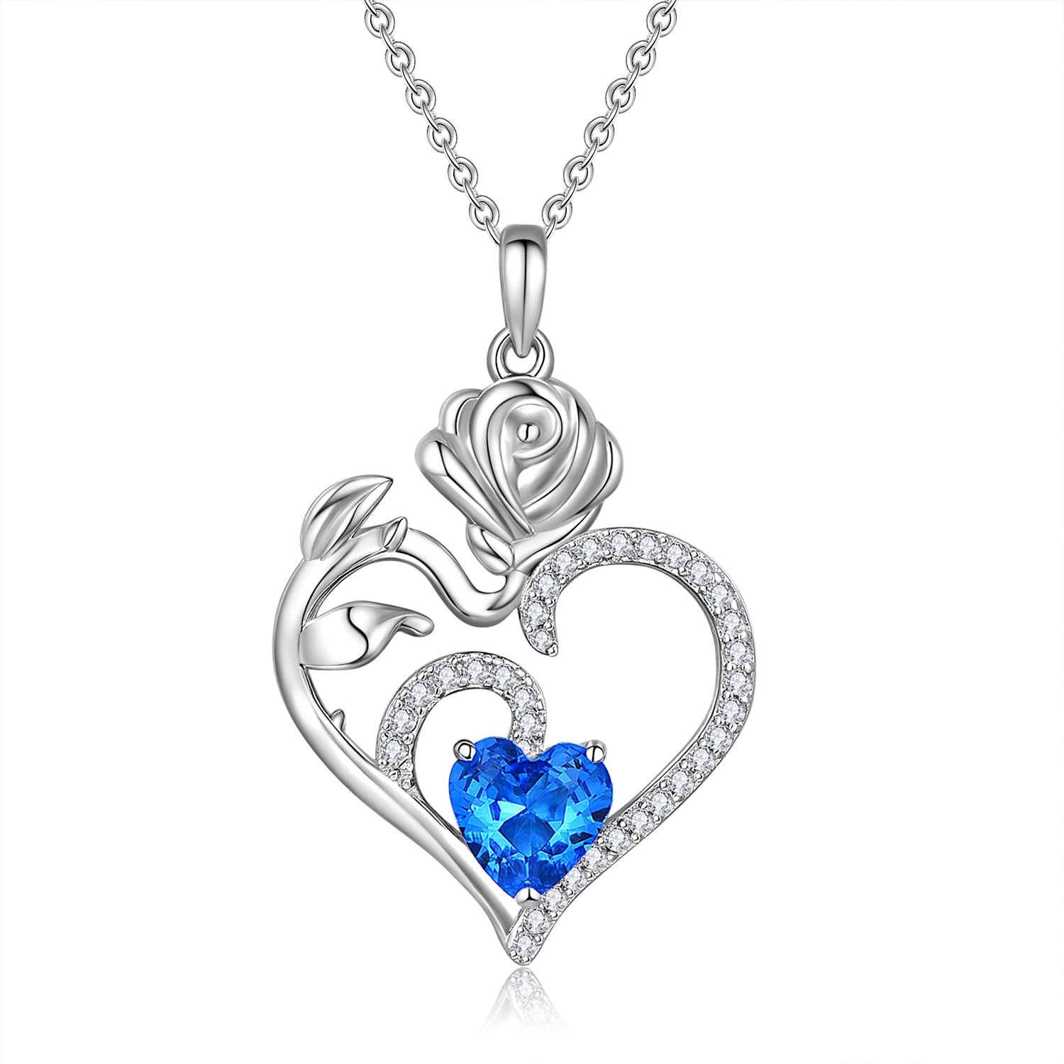 Heshpaws - Colgante Con Piedra De Nacimiento Con Colgante De Corazón De Plata De Ley