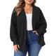 thumbnail image 1 of Agnes Orinda Mujeres Suéteres de Talla Grande Cárdigans Abiertos de Manga Larga para Otoño e Invierno con Ribete Acanalado Cárdigans de Punto Suave Casual 2X Negro, 1 of 6