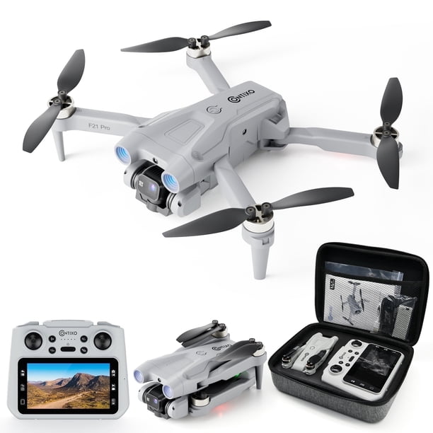 Drone Contixo F21 Pro Plegable con Cámara Dual HD, Control con Pantalla 4,3", 2 Baterías y Estuche, Gris