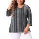thumbnail image 1 of Agnes Orinda Mujeres Tallas Grandes Tops Cuello en V Manga 3/4 Camiseta de Punto Rayas Blusas Boho 2X Negro, 1 of 5