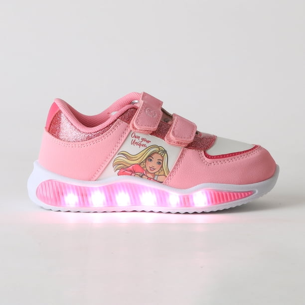 Zapatilla Luces Niña Velcro Brillos Rosado Barbie