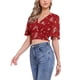 thumbnail image 4 of INSPIRE CHIC Blusa corta floral de mujer con cuello en V y mangas acampanadas, dobladillo fruncido, roja, talla M, 4 of 6