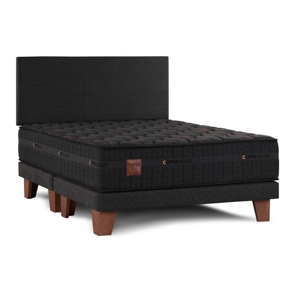Cama Europea Copper Black King Base Dividida + Respaldo