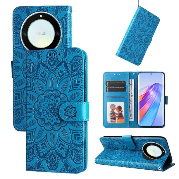 Funda tipo cartera FOXDOCK para Honor X40 , diseño girasol en relieve, cuero PU, cierre magnético, soporte y tarjetero