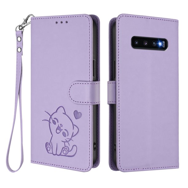Funda de Gato tipo Libro para Samsung Galaxy S10 Plus, Lila Claro
