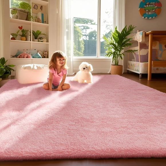 Alfombra Ophanie Pink Fluffy Shaggy de 120 x 180 cm para dormitorio de niñas