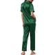 thumbnail image 3 of INSPIRE CHIC Conjunto de Pijama de Satén para Mujer de Manga Corta con Botones, Detalle de Ribete y Cintura Elástica, Conjunto de Descanso M Verde Oscuro, 3 of 6