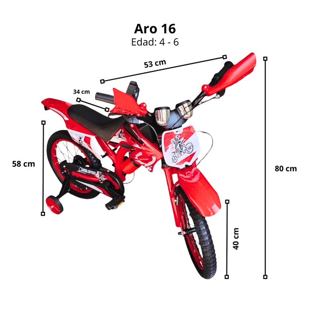Bicimoto Aro 16″ con Ruedas Estabilizadoras Para Niños de 4-6 Años