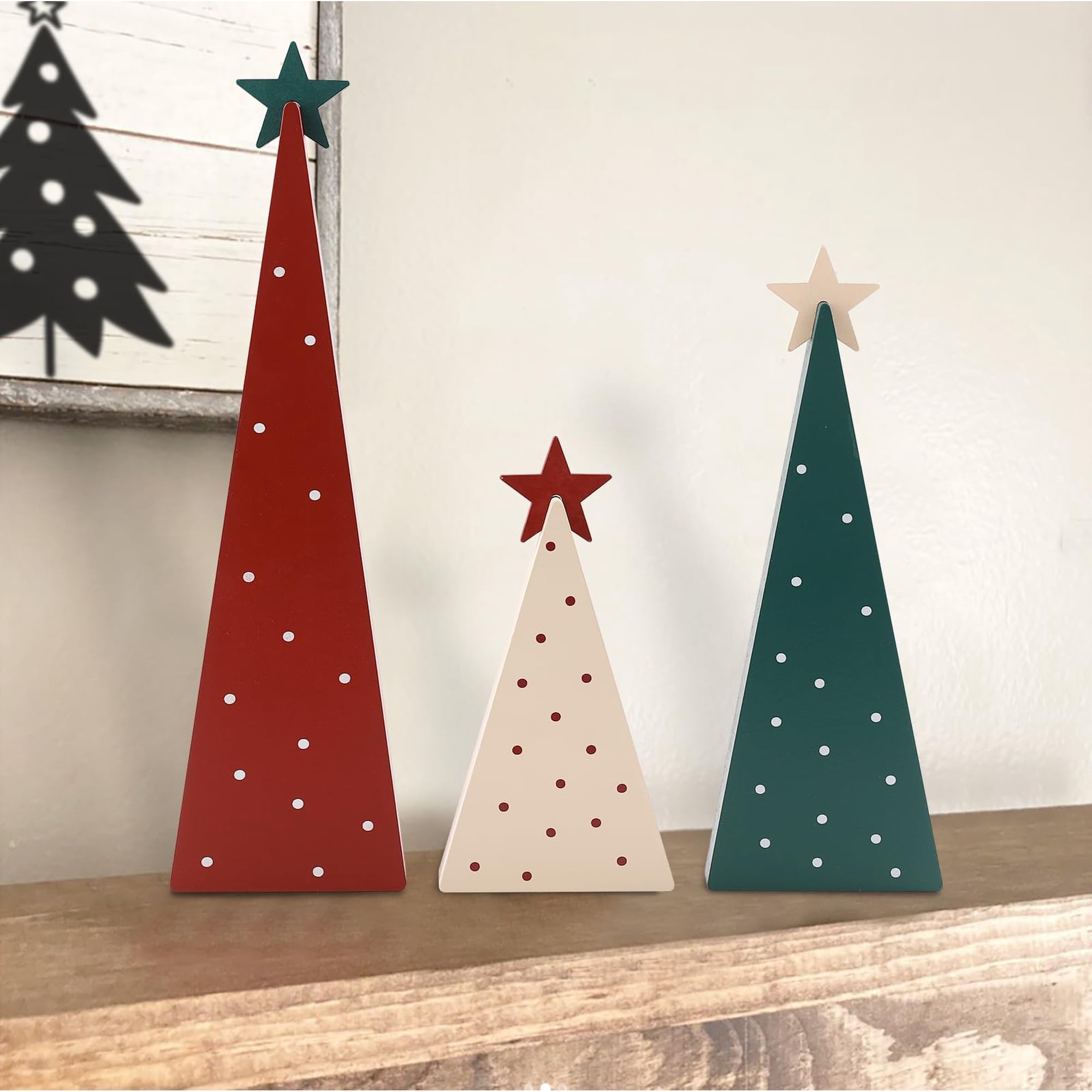Xusx111 - Decoraciones De Navidad-tres Tamaños Señal De Árbol De Madera Con Decoraciones De Navidad De Estrella Para La Decoración De Fiesta De La Mesa De La Chimenea De La Estantería Del Hogar (8 * 2