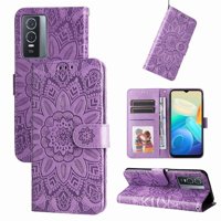 Funda Tipo Cartera Foxdock Para Vivo Y76S , Diseño Girasol En Relieve, Cuero Pu, Cierre Magnético, Soporte Y Tarjetero