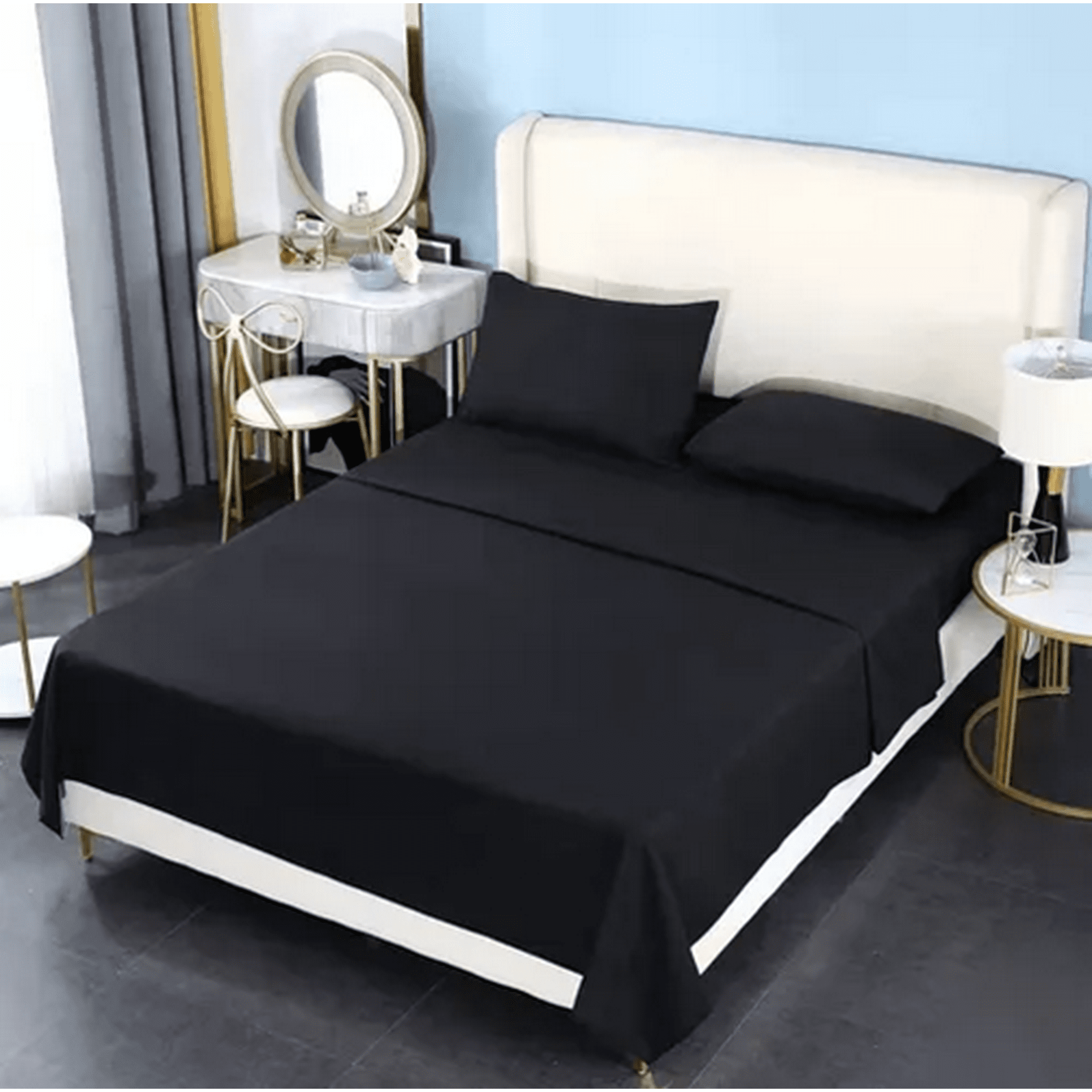 Genérico - Juego Sabana 1.5 Plaza Poli Algodon Color Negro