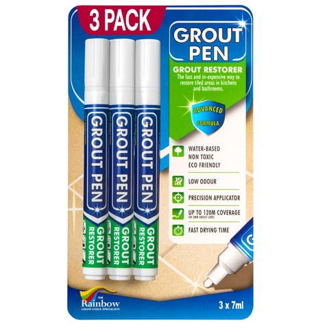 Rainbow Chalk Markers Limited - Rotuladores Grout Pen Rainbow Chalk, Blancos, Impermeables, 7 Ml, Paquete De 3