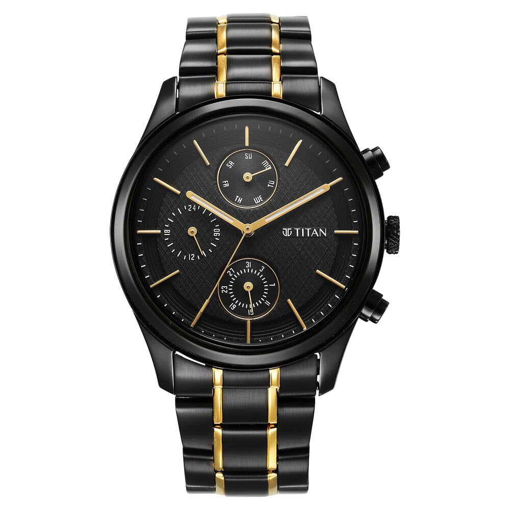 Reloj Titan Ns1805km06 Analógico De Cuarzo Negro Con Día Y Fecha