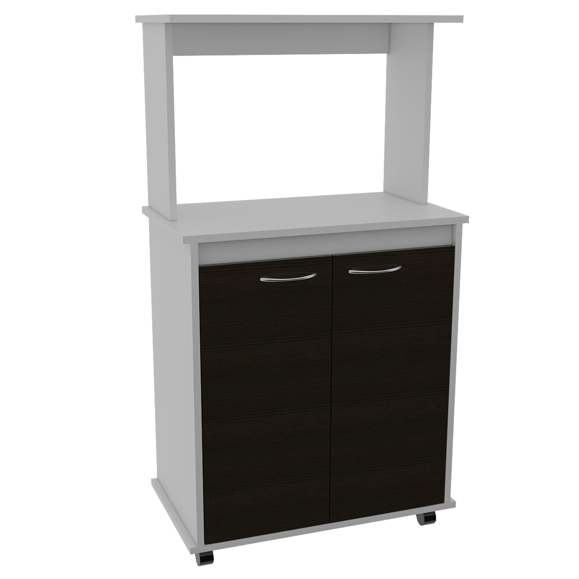 Fmfurniture - Mueble Microondas Con Ruedas 2 Puertas Fm-010b Blanco Y Negro
