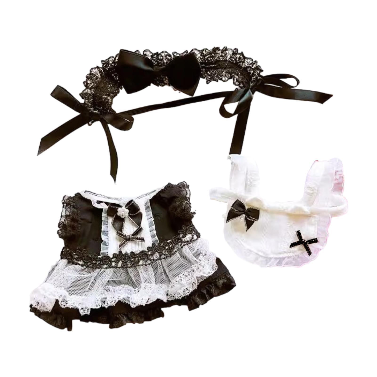 Bothyi - Conjunto De Delantal Y Tocado Para Muñeca De Peluche, Ropa De Muñeca De Peluche De Moda De Dibujos Animados Suaves Para Muñeca De 20 Cm