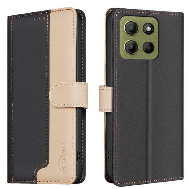 Funda Cartera con Bloqueo RFID para Motorola Moto G15 con Ranuras y Soporte Negro