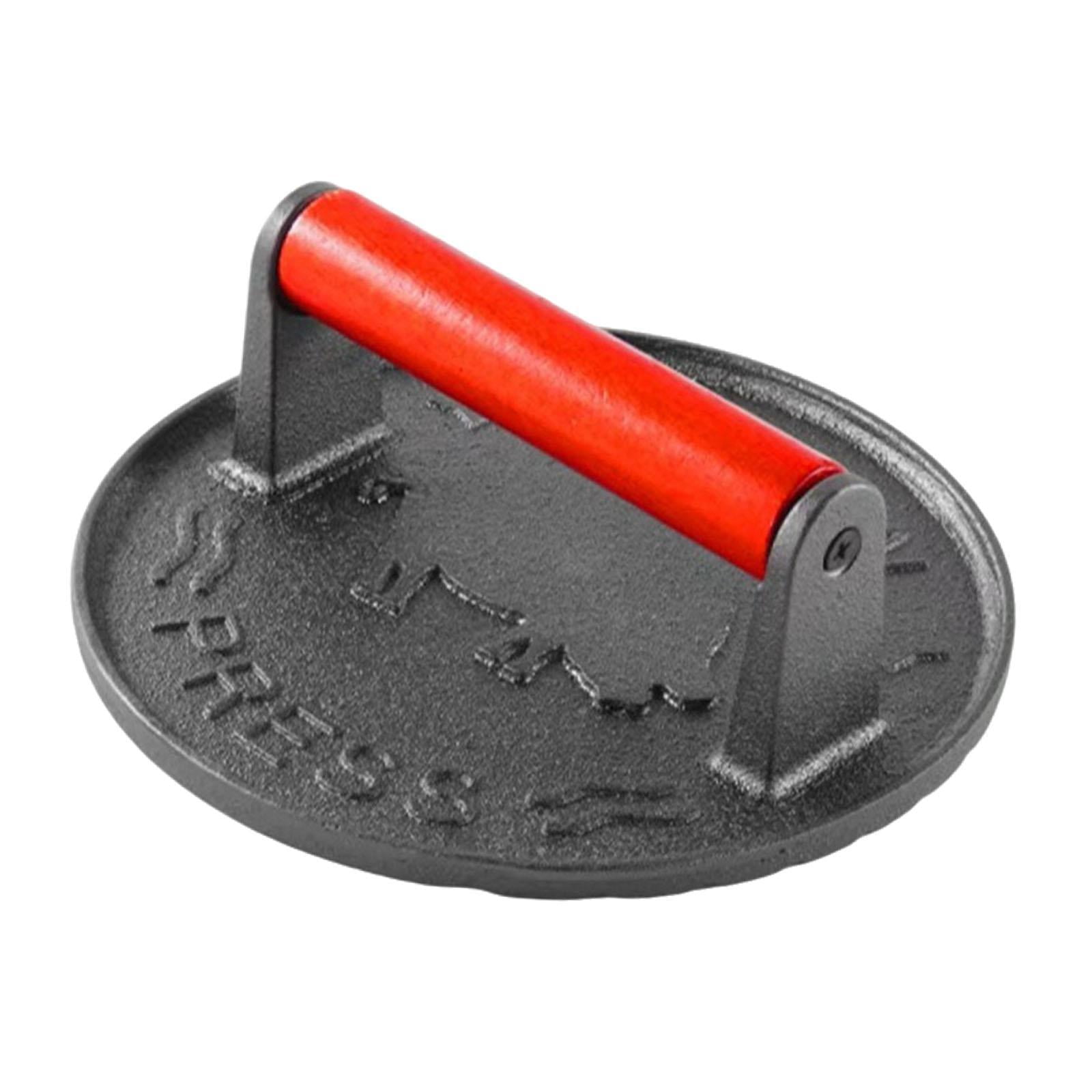 Magideal - Hamburguesas De Hierro De Hierro Fundido Patty Maker Con Mango De Madera De Carne De Carne Multifunción Multifunción Para Barbacoa De Parrilla Plana Redondo