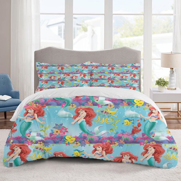 Ariel Bedding Sets Cartoon Duvet Cover Lightweight 3 Piece Bet Sets for Kids Boys Girls