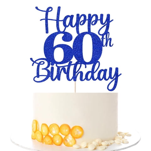 Decoración Para Tartas Kaoenla Con Purpurina Para Celebrar 60 Cumpleaños, 60 Años, Azul