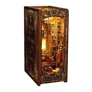 Magideal - Librero De Callejón De Madera Diy Con Luz, Modelo De Construcción De Sujetalibros, Librero De Inserción De Estantería Para Estante Vintage, Estantería