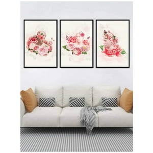 Cuadros Decorativos Escultura Griega Con Flores Pack X 3 Uds. 35X50 Cm C/U