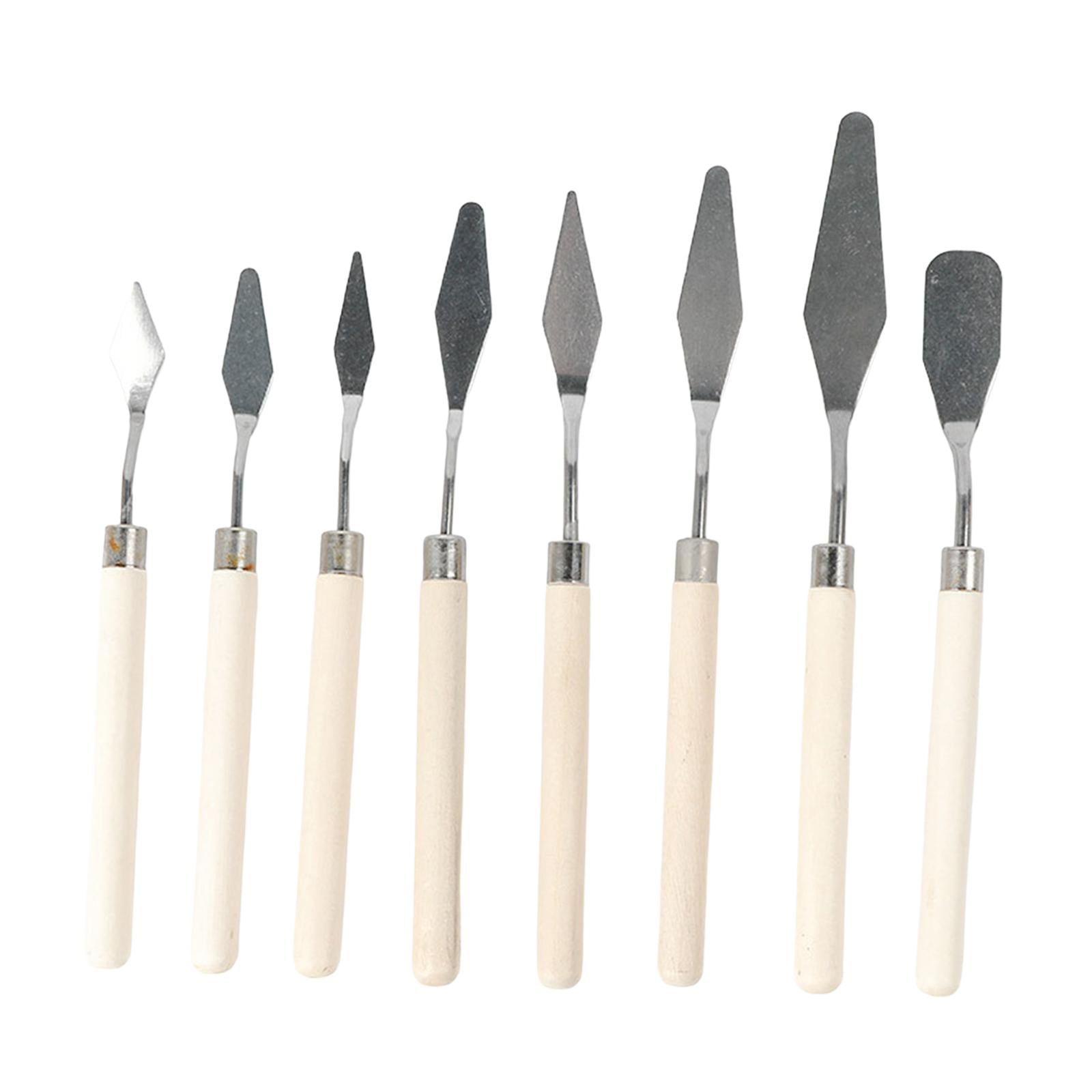 Magideal - Espátula De Acero Inoxidable Con Mango De Madera Para Pintura Al Óleo, Lienzo, Pintura Acrílica, Suministros De Arte Para Mezclar Pintura Gouache, 8 U