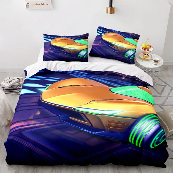 x747 Bed SheetsGame Rocket League Bedding Set Bedspread Twin Full Size Car Bed Set Children's Bedroom Duvetcover Design Hot 3-Piece Bedding Set (1 Duvet Cover + 2 Pillow Shams) nj747