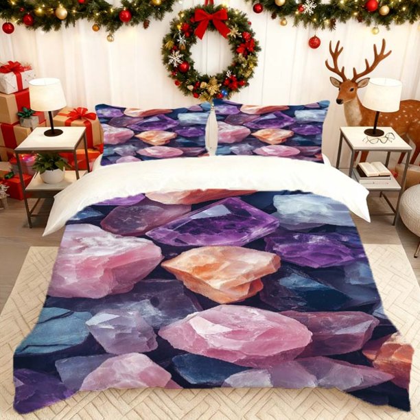 of Gemstone Raw Stone Printed Duvet Cover Set Includes Duvet Cover And Two Pillowcases Soft And Breathable Suitable for Home/Guest Room Usable in All Seasons Id