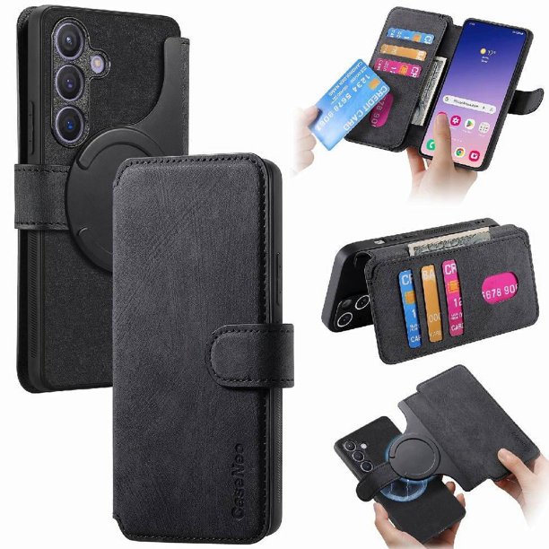 Funda Billetera Magnética para Samsung Galaxy S24 Soporte Tarjetas Desmontable Negro