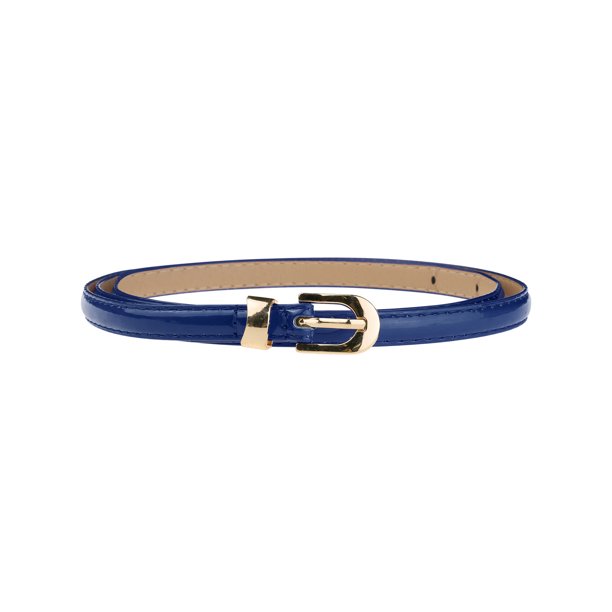 INSPIRE CHIC Cinturón Delgado de Cuero PU para Mujeres, Cinturones de Cintura Delgada con Hebilla de Metal Dorado Azul Oscuro