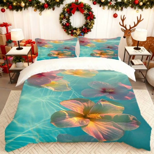 Floating Flower Print Duvet Cover Set Theme Bedding Duvet Cover Pillowcase Set Soft Comfortable Suitable for Home And Bedroom Guest