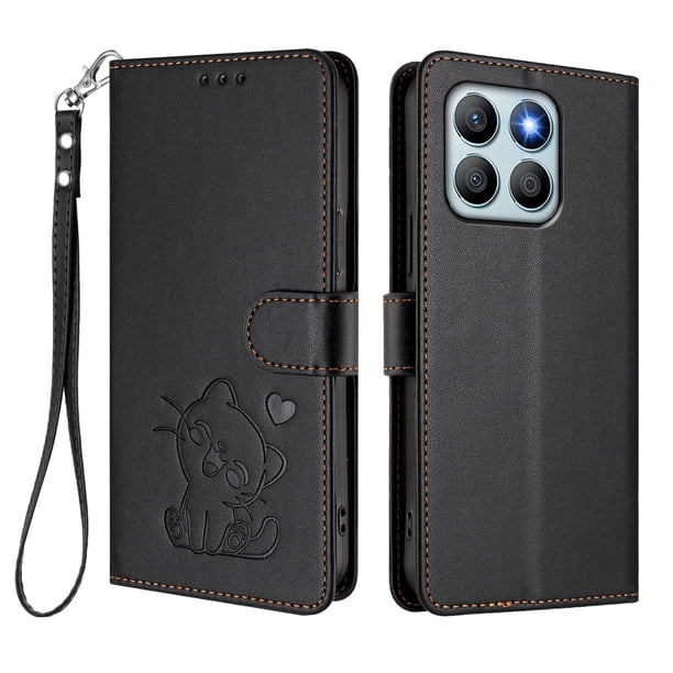 Honor X8B 4G Funda Billetera con Estampado de Gato, Negro