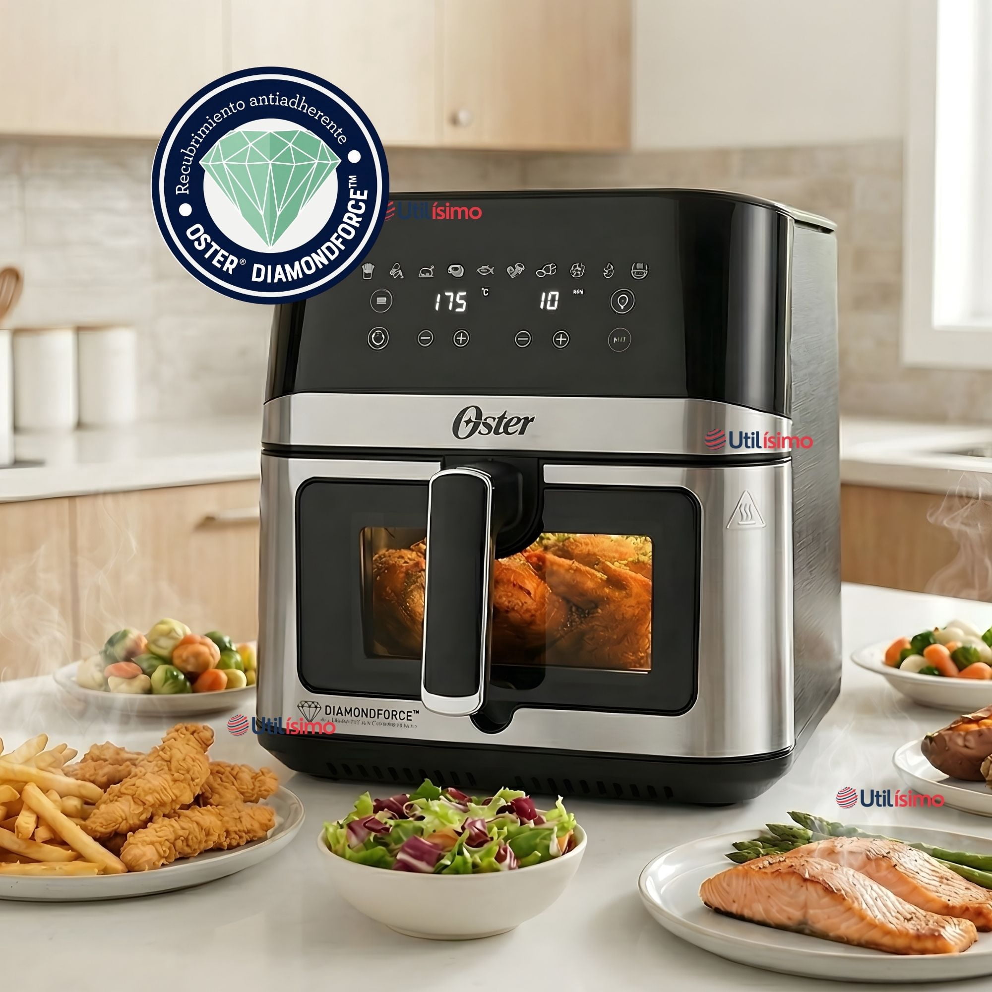 Freidora De Aire Digital Oster®, Recubrimiento Diamondforce,7.5l De Capacidad,ckstaf75wdssdf 1600w