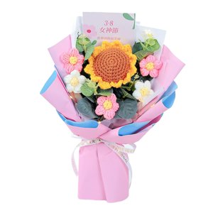 Magideal - Ramo De Ganchillo Hecho A Mano, Decoración Del Hogar, Margarita De Flores Tejidas Para El Día De La Madre, Cumpleaños, Elegante Ramo De Mesa, Centro Rosa