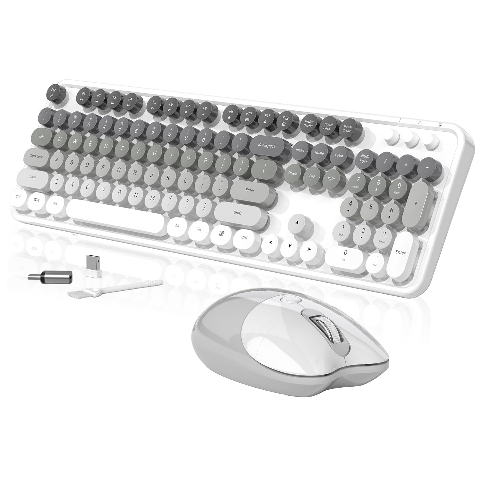 Teclado Y Ratón Inalámbricos Mofii Gris Cremoso Blanco Retro