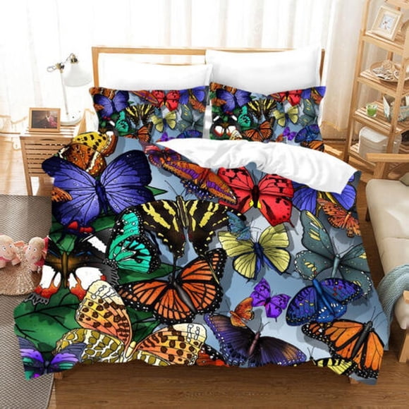 Autumn Butterfly Quilt Duvet Cover Set Doona Cover Queen Home Textiles 3-Piece Bedding Set
