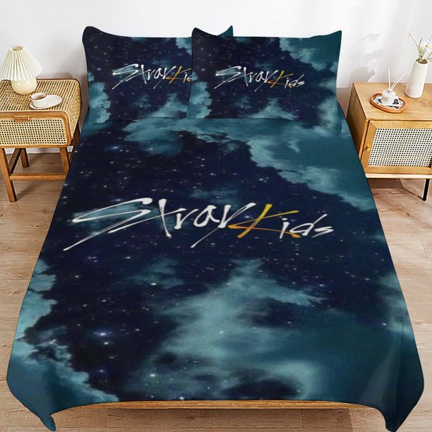 Stray Kids Bedding Set Duvet Cover Comfortable and Lightweight Cartoon Bedding 3 Piece Bed Set