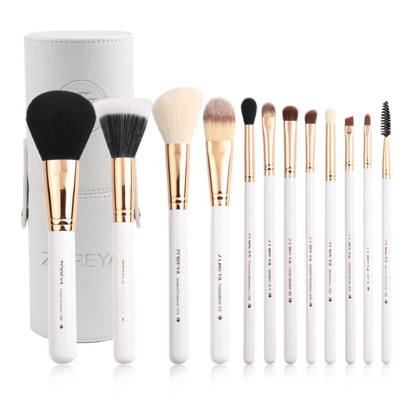 Set de brochas de maquillaje Z'OREYA Travel, 12 unidades con soporte, color blanco