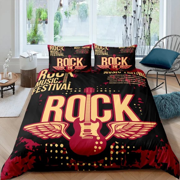 Rock Music Duvet Cover Electric Guitar Punk Style Bedding Set Youth Fashion Hip Hop Polyester Comforter Cover Bed Sheets