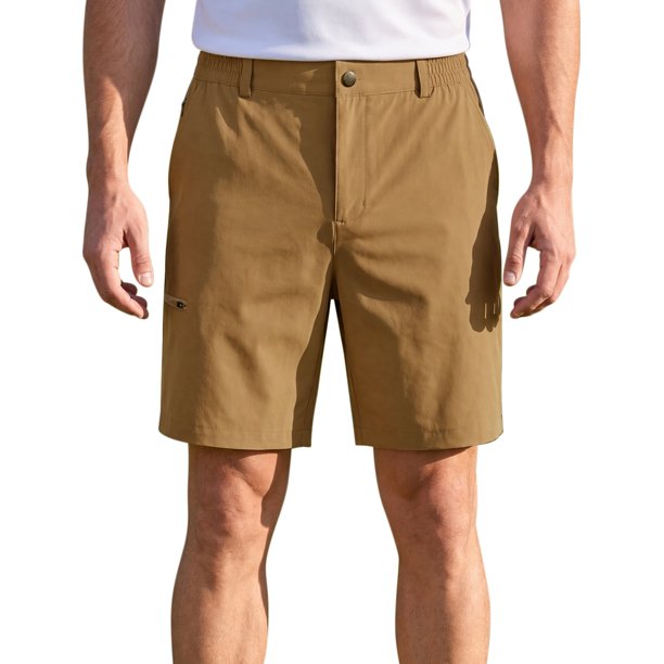 INSPIRE CHIC Pantalones Cortos de Trabajo para Hombre Ligeros con Múltiples Bolsillos y Elásticos para Golf Talla S Caqui