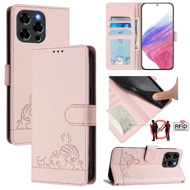Funda tipo cartera FOXDOCK para Doogee Note 58 con soporte, ranuras, RFID, diseño de gato