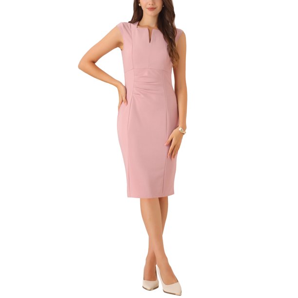 INSPIRE CHIC Vestido de Tubo para Mujer Regreso a Clases Atuendo de Maestra Vestido Profesional de Oficina sin Mangas Rosa L