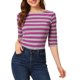 thumbnail image 1 of INSPIRE CHIC Camisetas a Rayas de Regreso a Clases para Mujer Ajuste Ceñido Mangas al Codo Cuello de Barco T-Shirt S Rojo Rosado, 1 of 6
