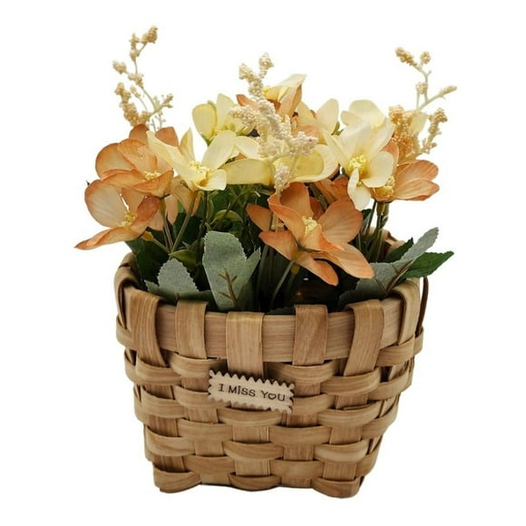 Planta Artificial Macetero Mimbre Flores Amarillas Naranjas