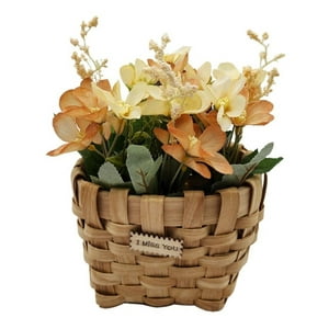 Fliperex - Planta Artificial Macetero Mimbre Flores Amarillas Naranjas Naranja